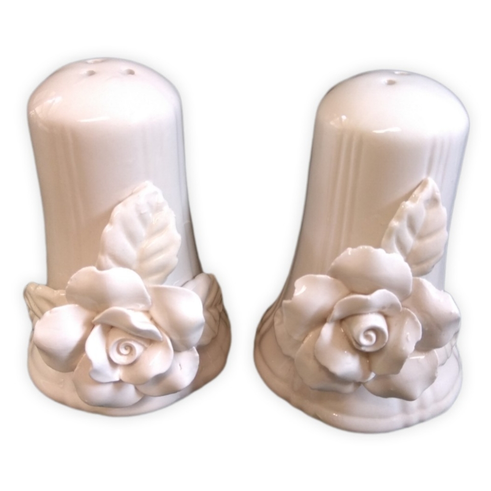 Cute White Floral Salt & Pepper Shakers
